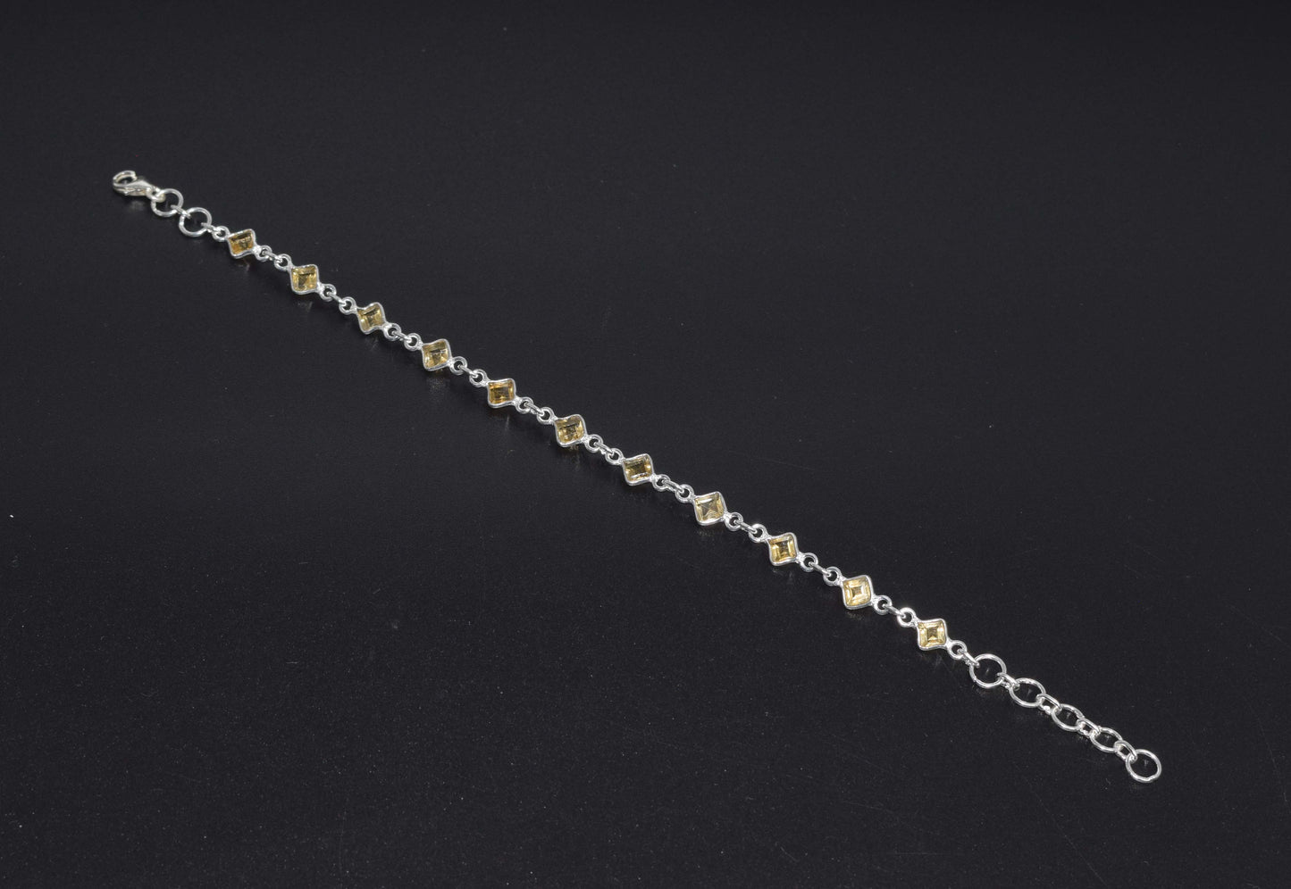 925 Solid Sterling Silver Faceted Yellow Citrine HANDMADE BRACELET-8 Inch