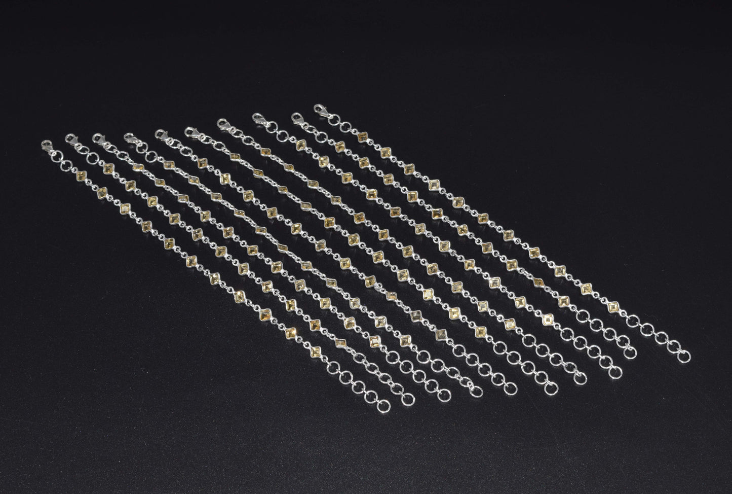 Wholesale 10PC 925 Solid Sterling Silver Faceted Yellow Citrine Bracelet Lot