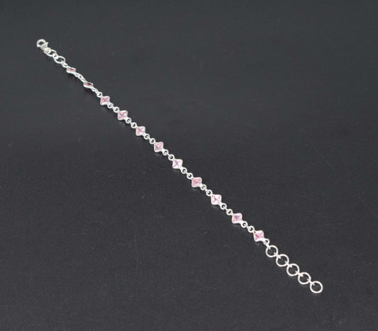925 Solid Sterling Silver Faceted Pink Topaz HANDMADE BRACELET-8 Inch