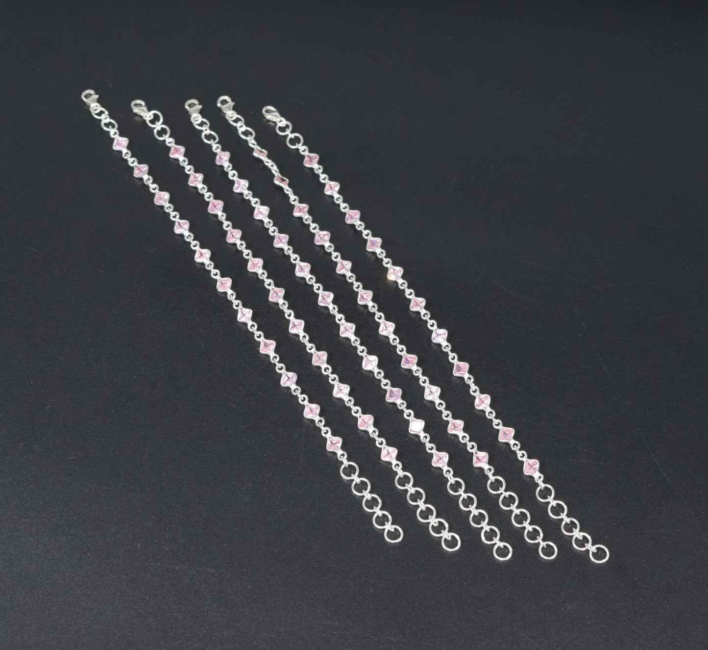 Wholesale 5PC 925 Solid Sterling Silver Faceted Pink Topaz Bracelet Lot