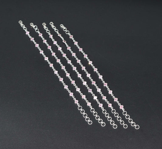 Wholesale 5PC 925 Solid Sterling Silver Faceted Pink Topaz Bracelet Lot
