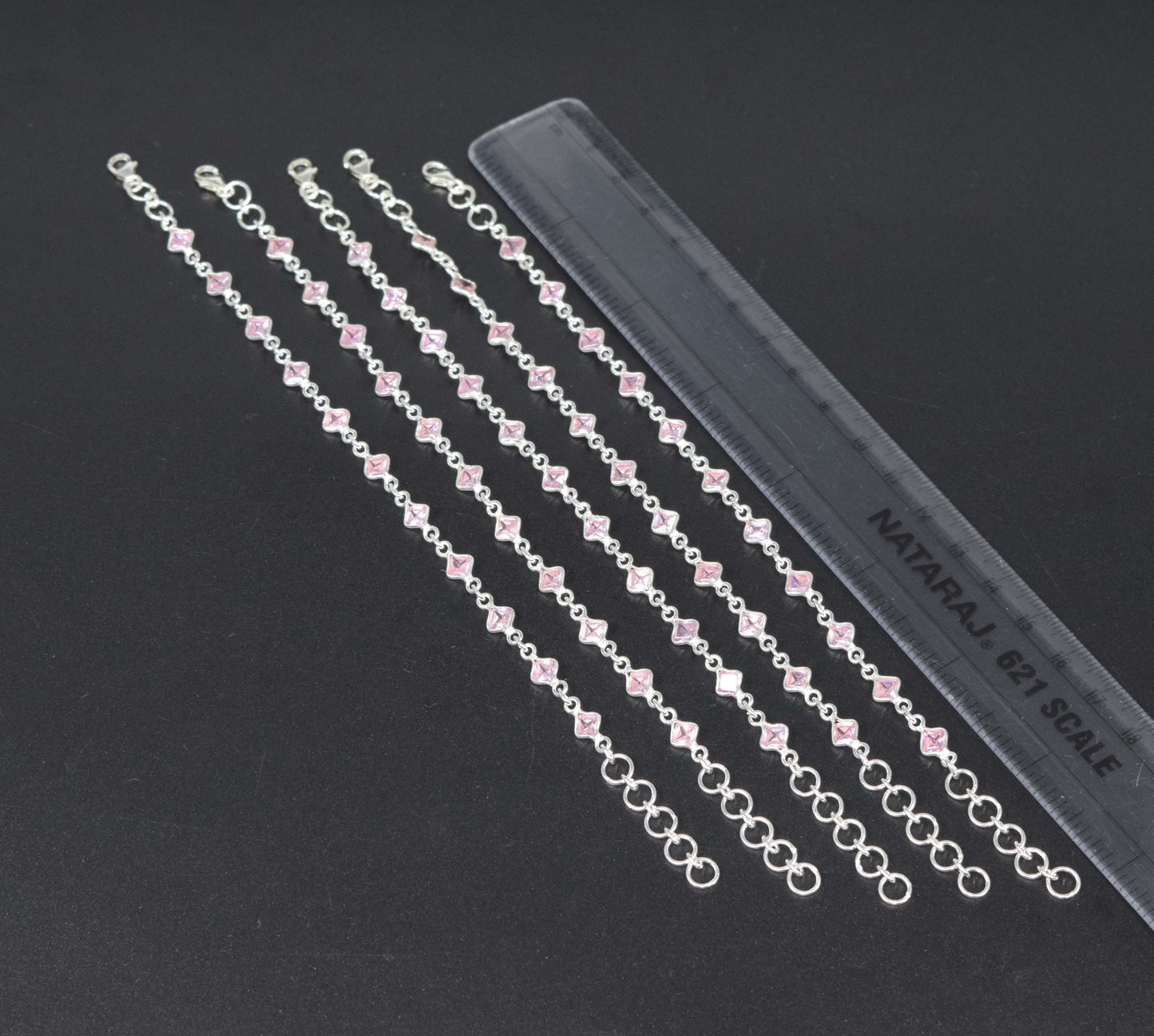 Wholesale 5PC 925 Solid Sterling Silver Faceted Pink Topaz Bracelet Lot