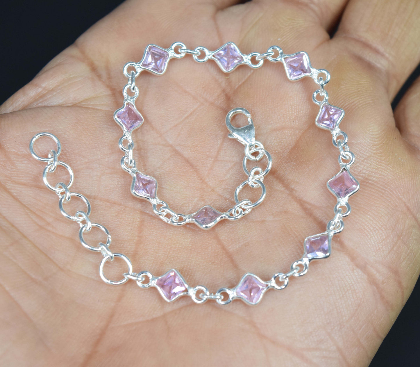 Wholesale 5PC 925 Solid Sterling Silver Faceted Pink Topaz Bracelet Lot