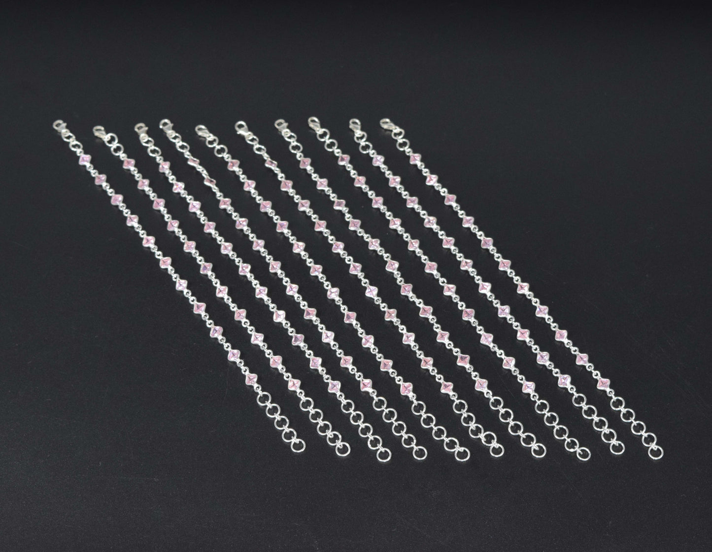 Wholesale 10PC 925 Solid Sterling Silver Faceted Pink Topaz Bracelet Lot