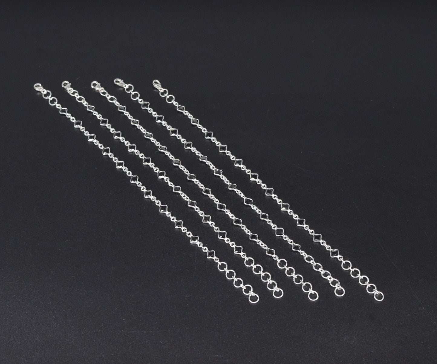 Wholesale 5PC 925 Solid Sterling Silver Faceted Black Onyx Bracelet Lot