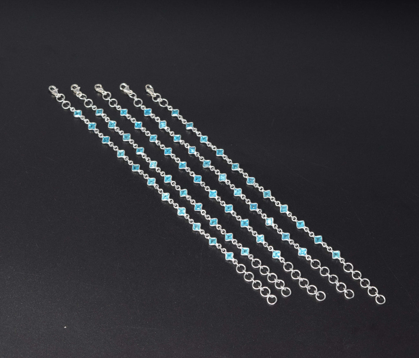 Wholesale 5PC 925 Solid Sterling Silver Faceted Blue Topaz Bracelet Lot