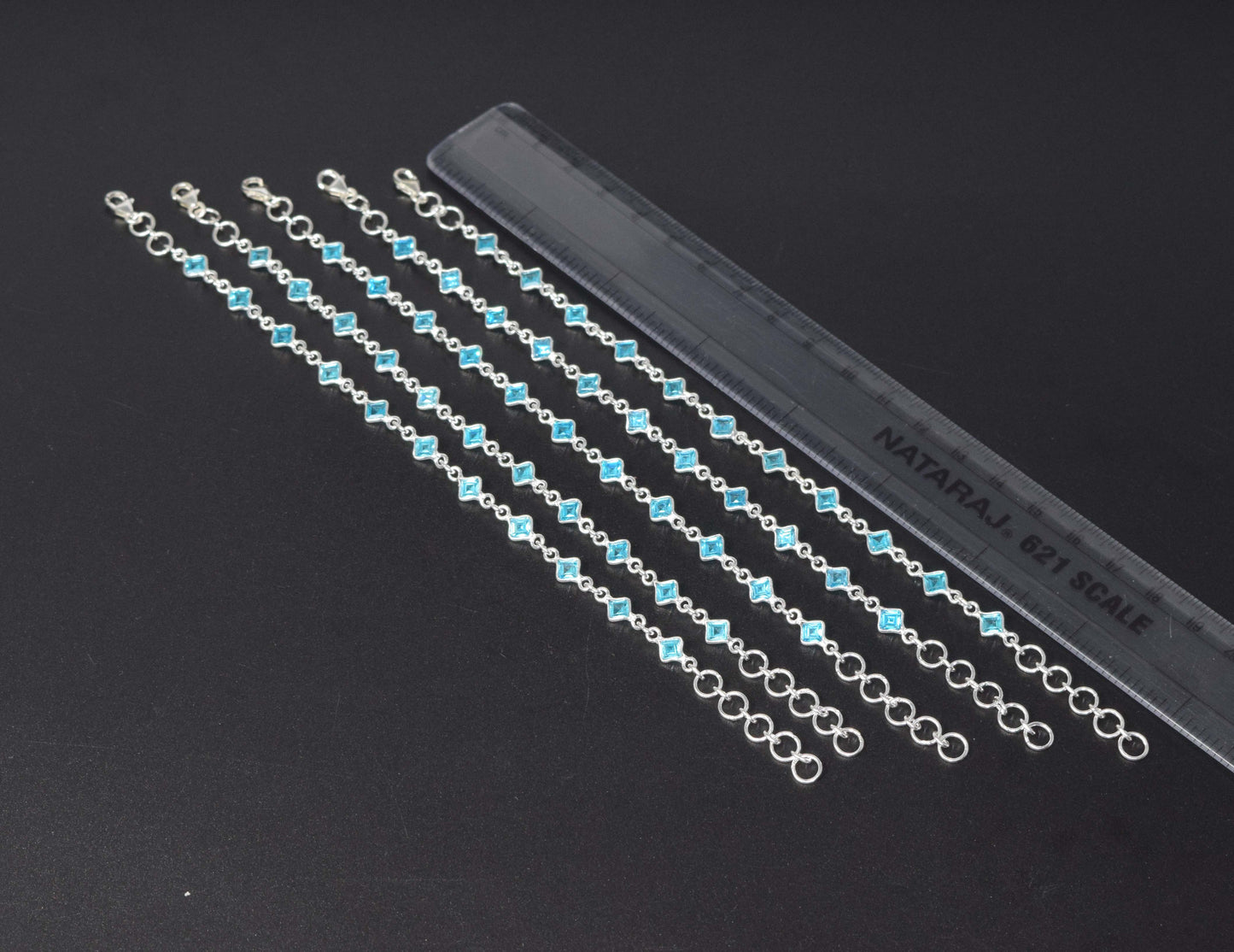 Wholesale 5PC 925 Solid Sterling Silver Faceted Blue Topaz Bracelet Lot