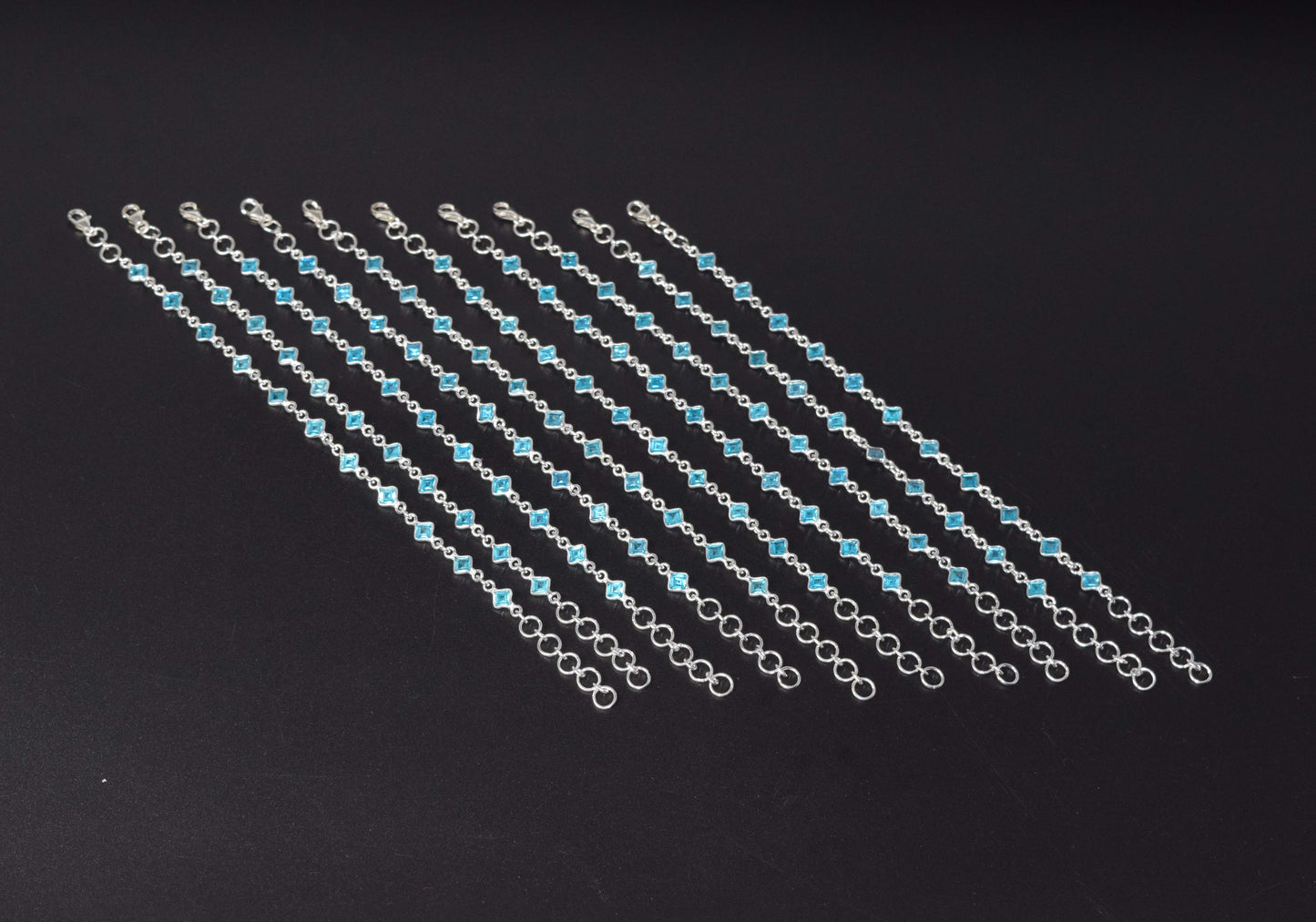 Wholesale 10PC 925 Solid Sterling Silver Faceted Blue Topaz Bracelet Lot
