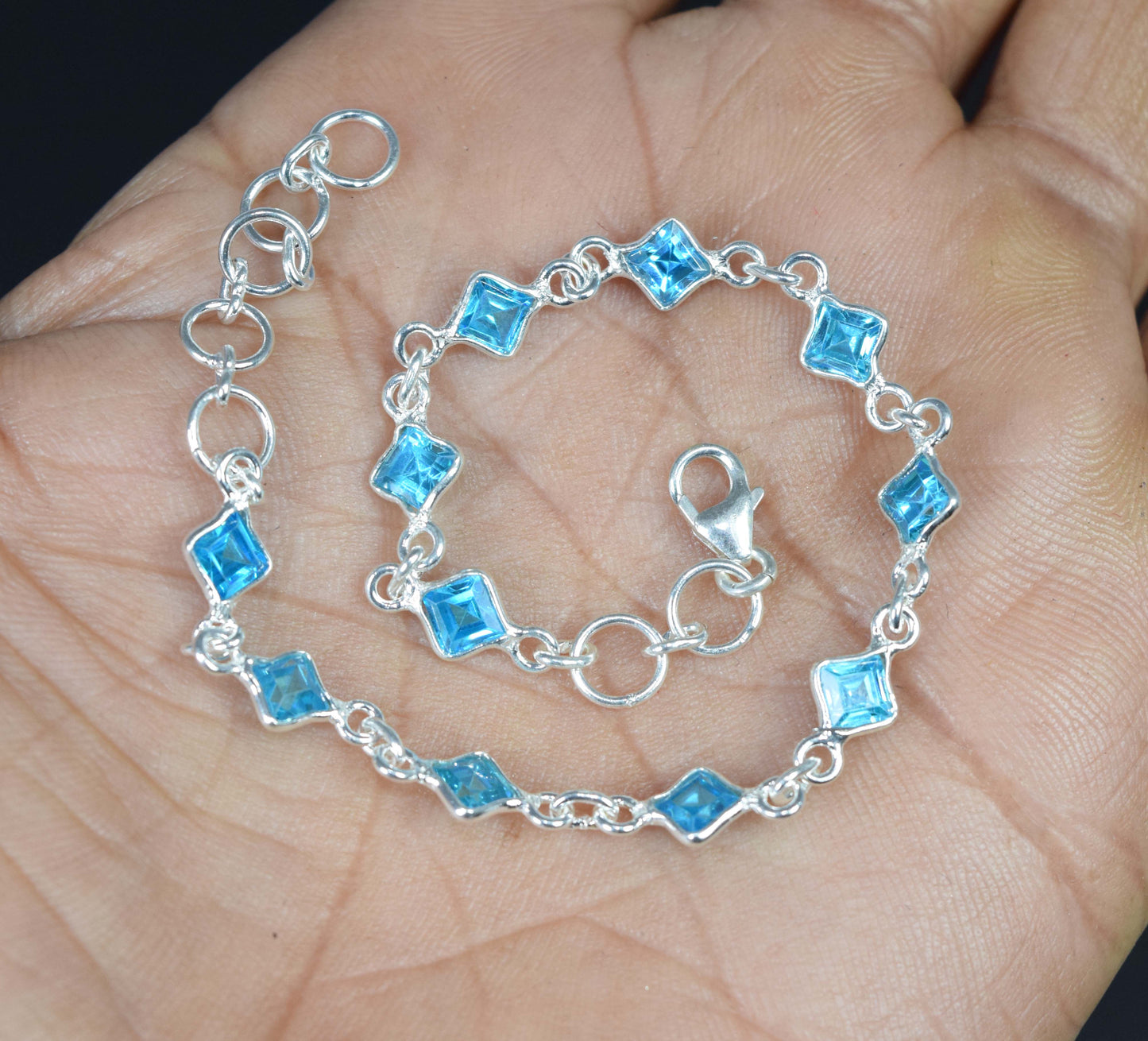 Wholesale 10PC 925 Solid Sterling Silver Faceted Blue Topaz Bracelet Lot
