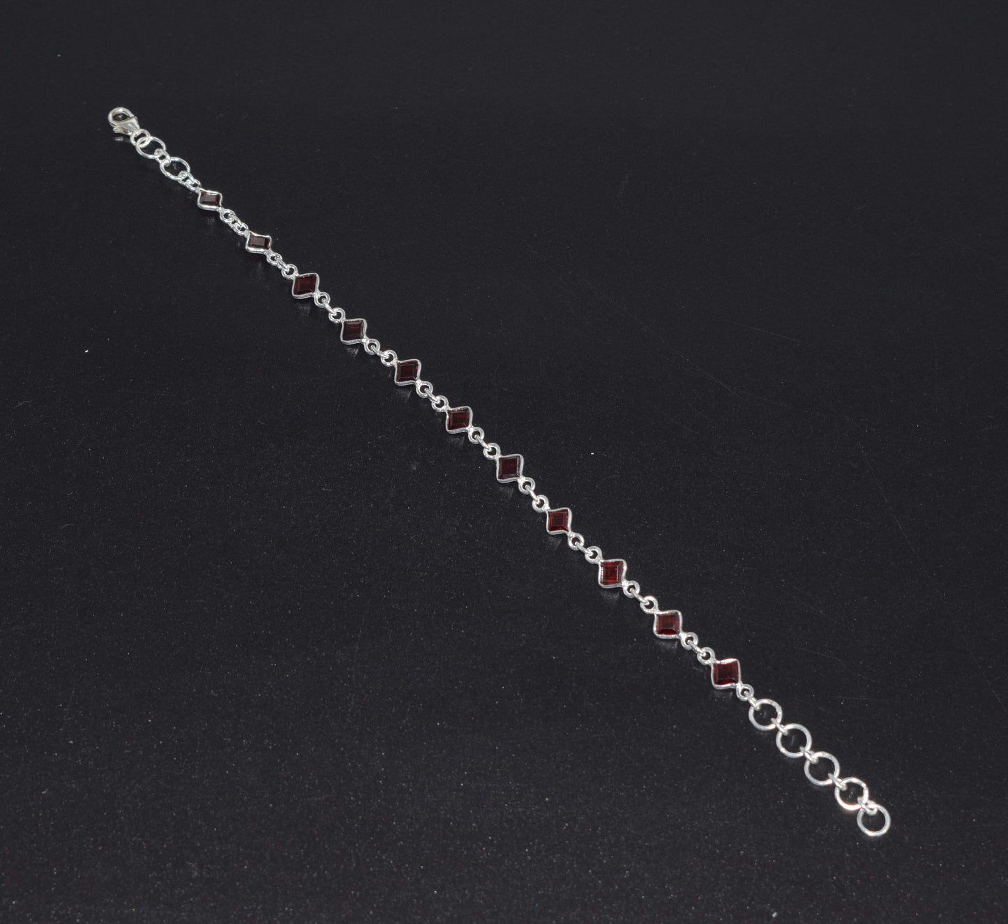 925 Solid Sterling Silver Faceted Red Garnet HANDMADE BRACELET-8 Inch
