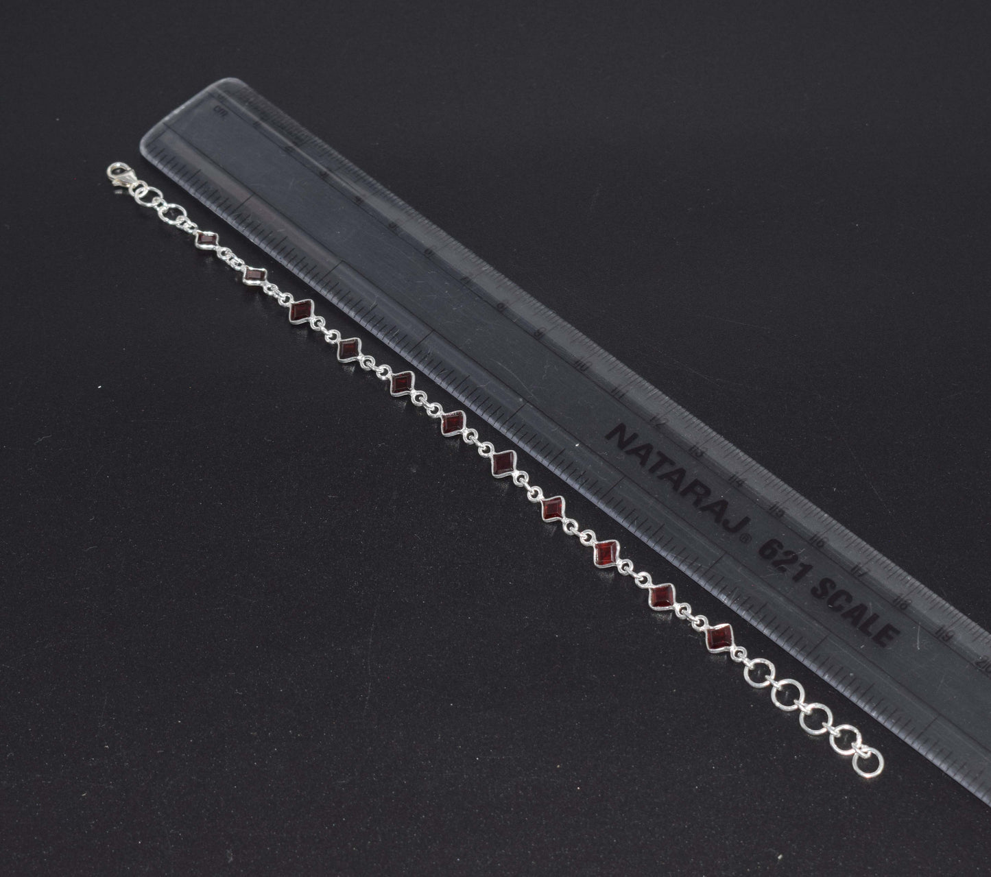 925 Solid Sterling Silver Faceted Red Garnet HANDMADE BRACELET-8 Inch