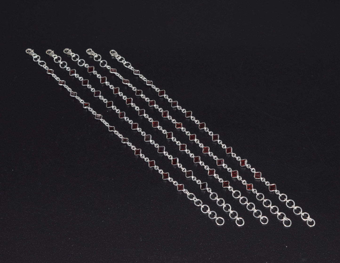 Wholesale 5PC 925 Solid Sterling Silver Faceted Red Garnet Bracelet Lot