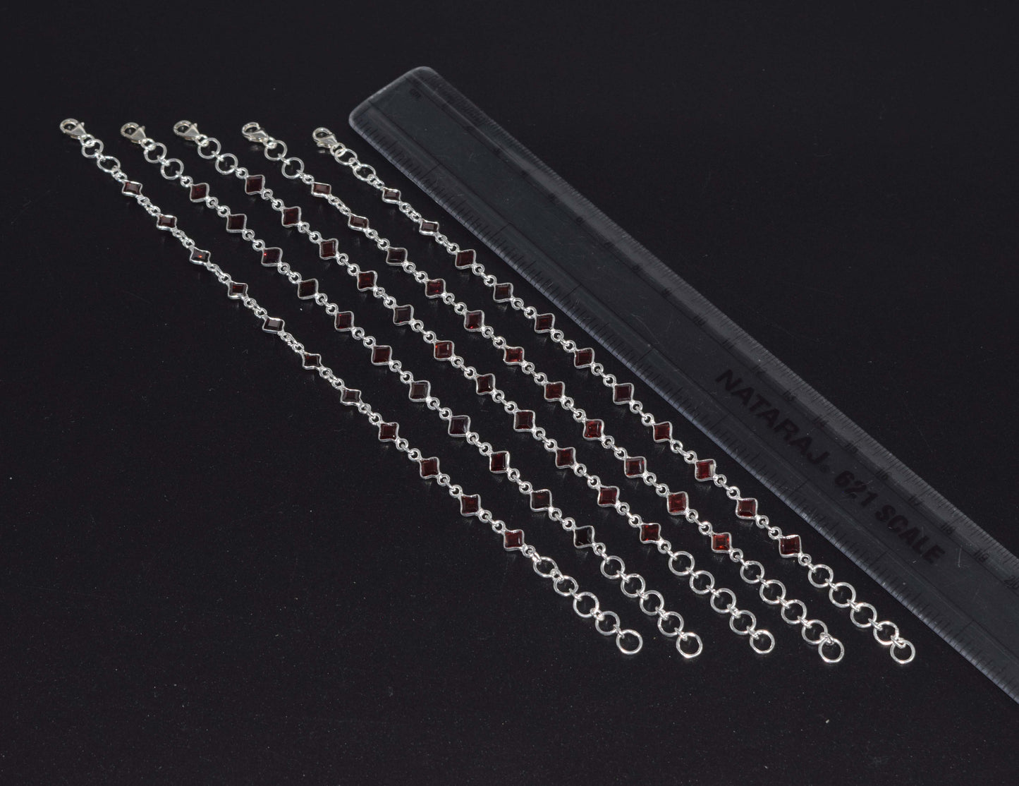 Wholesale 5PC 925 Solid Sterling Silver Faceted Red Garnet Bracelet Lot
