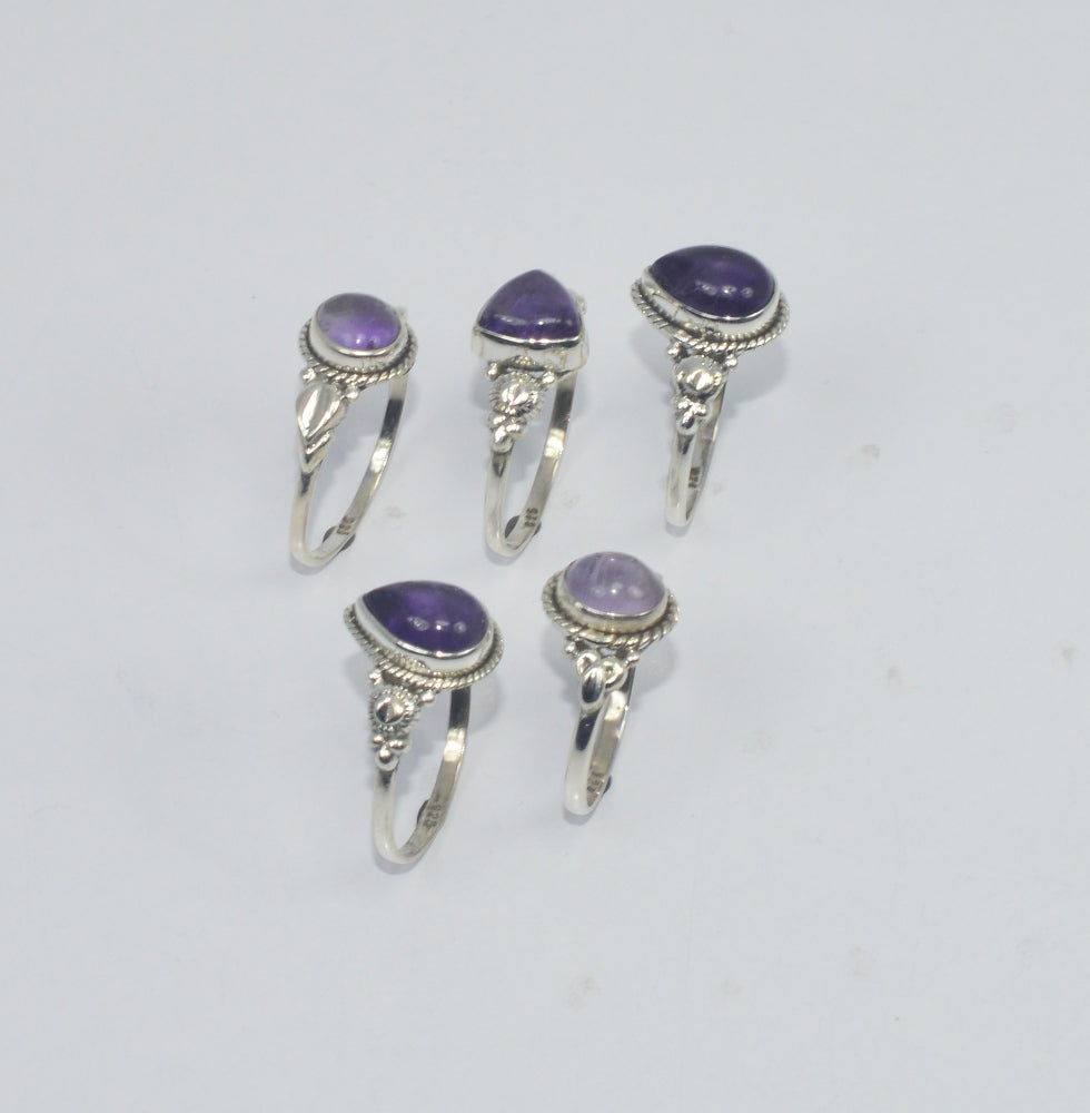 WHOLESALE 5PC 925 SOLID STERLING SILVER PURPLE AMETHYST RING LOT GTC308