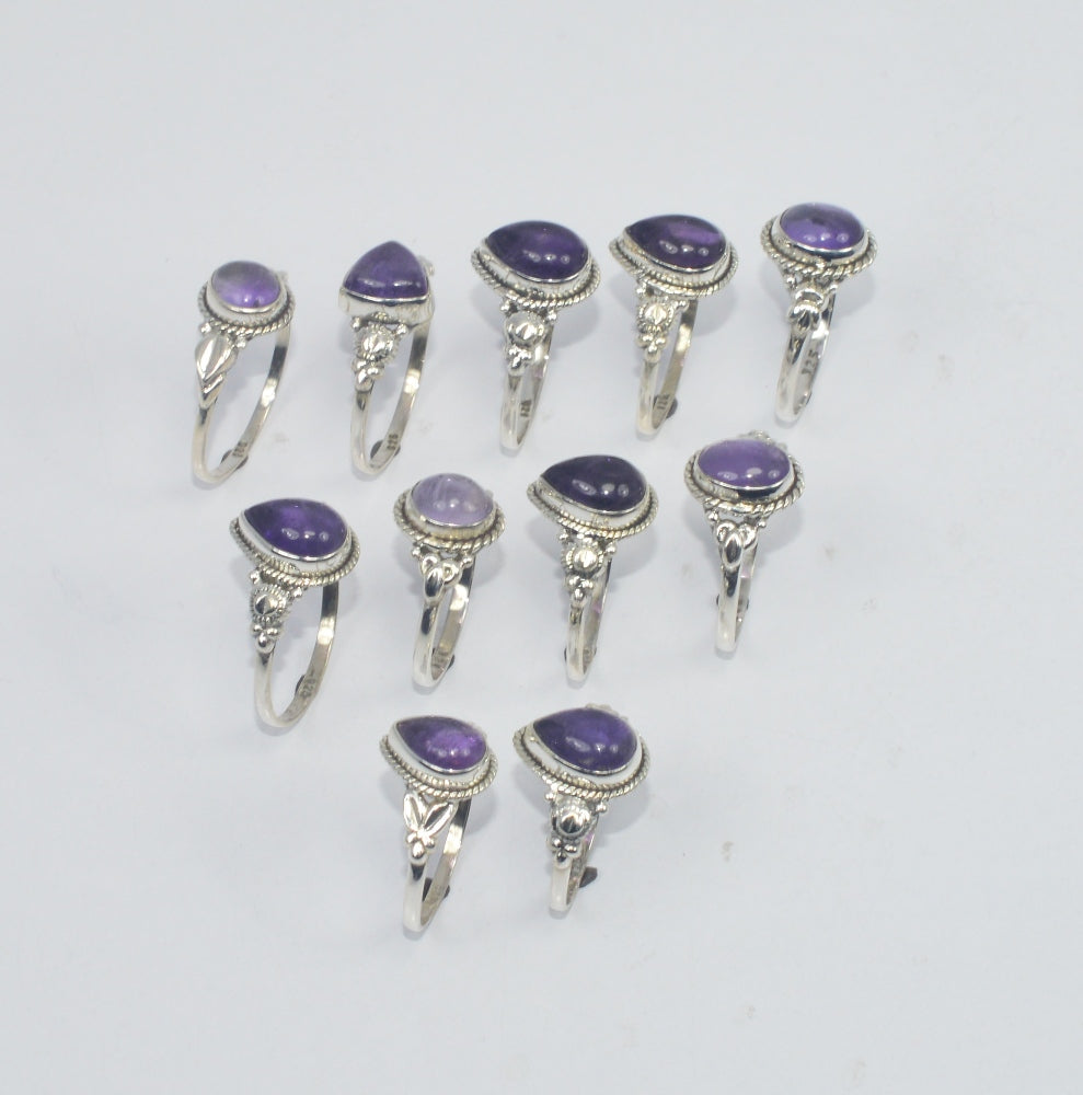 WHOLESALE 11PC 925 SOLID STERLING SILVER PURPLE AMETHYST RING LOT GTC309