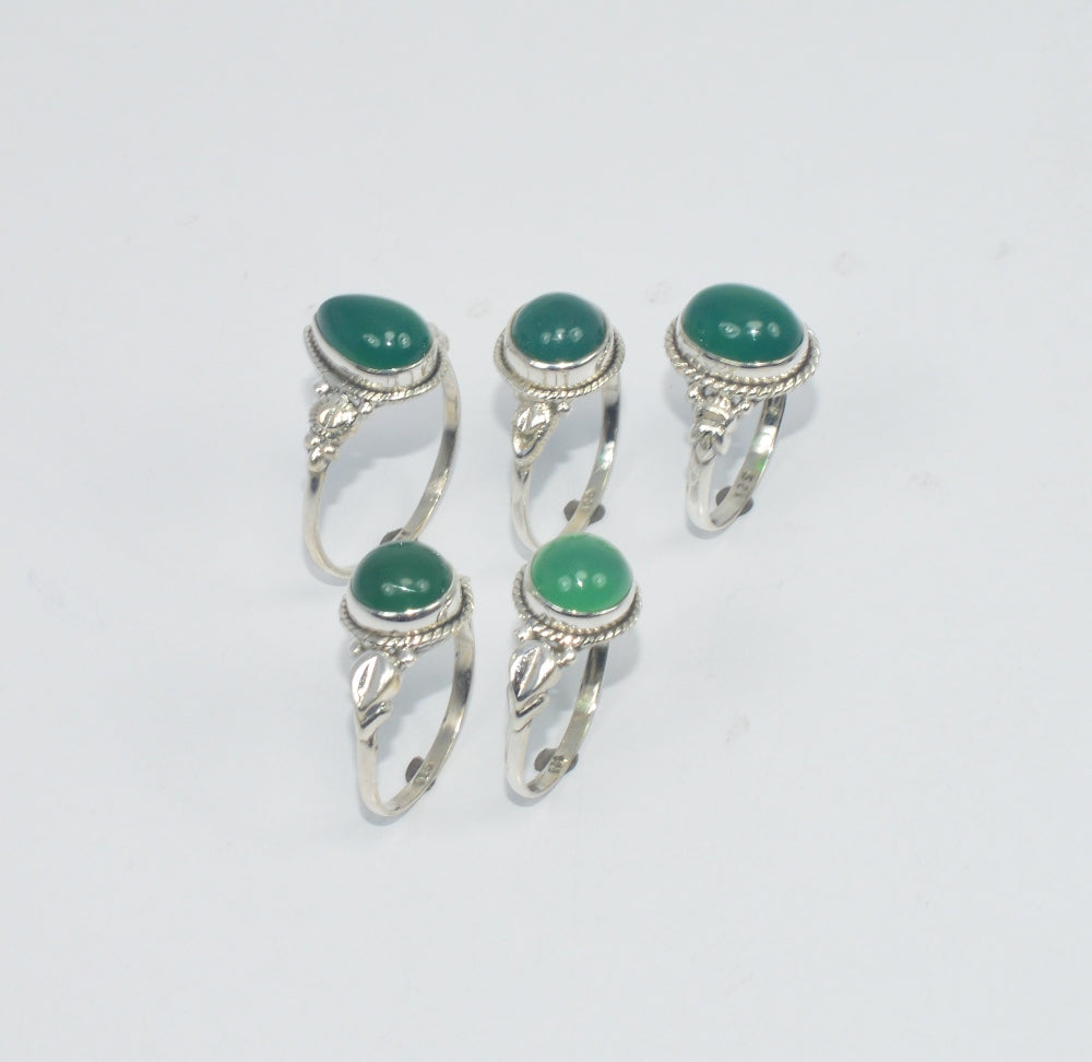 WHOLESALE 5PC 925 SOLID STERLING SILVER GREEN ONYX RING LOT GTC311