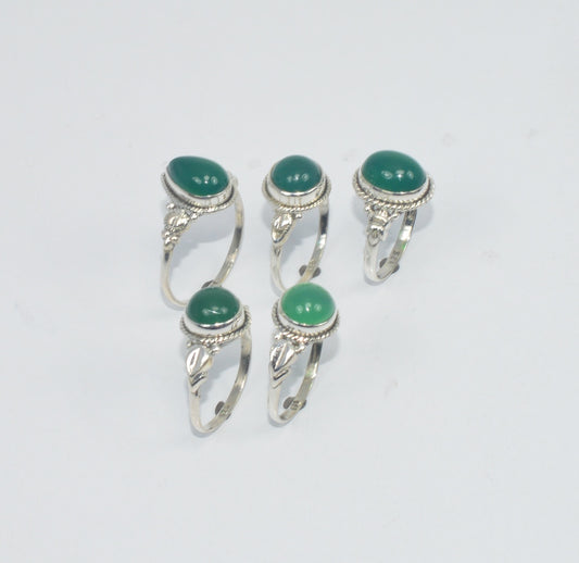 WHOLESALE 5PC 925 SOLID STERLING SILVER GREEN ONYX RING LOT GTC311
