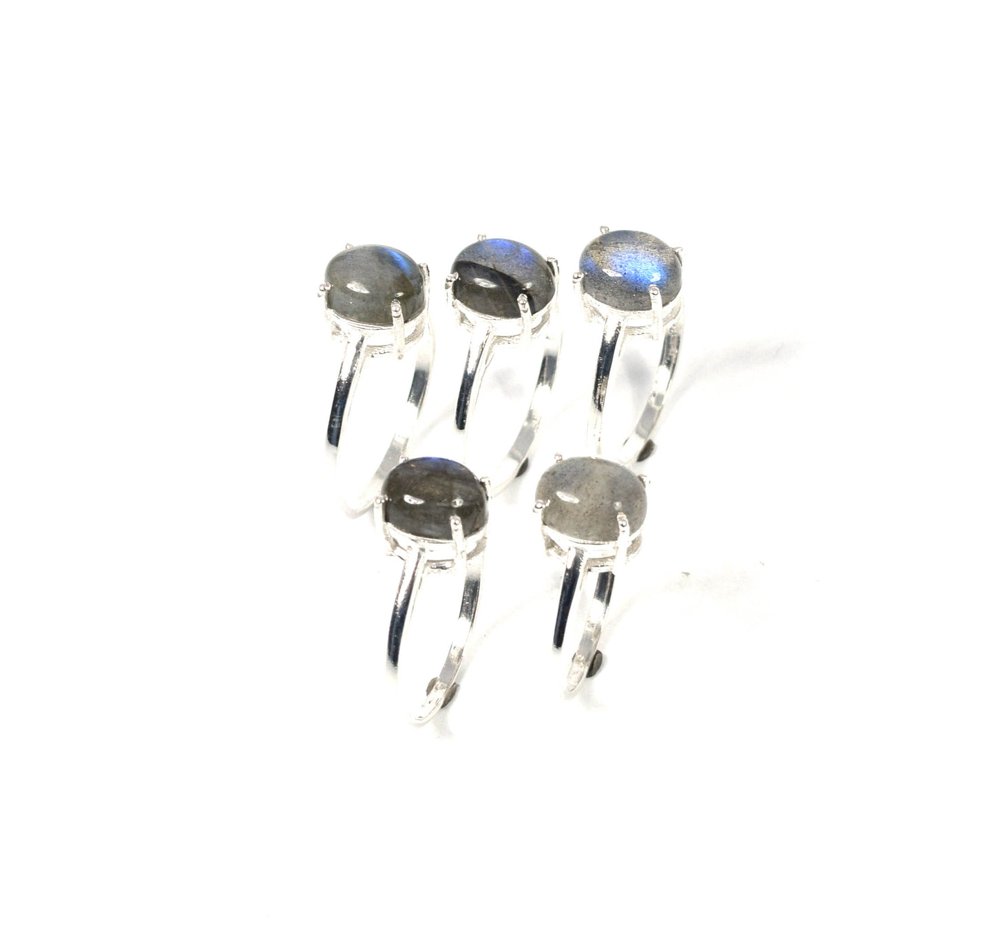 Wholesale 5PC 925 Solid Sterling Silver Labradorite Ring Lot