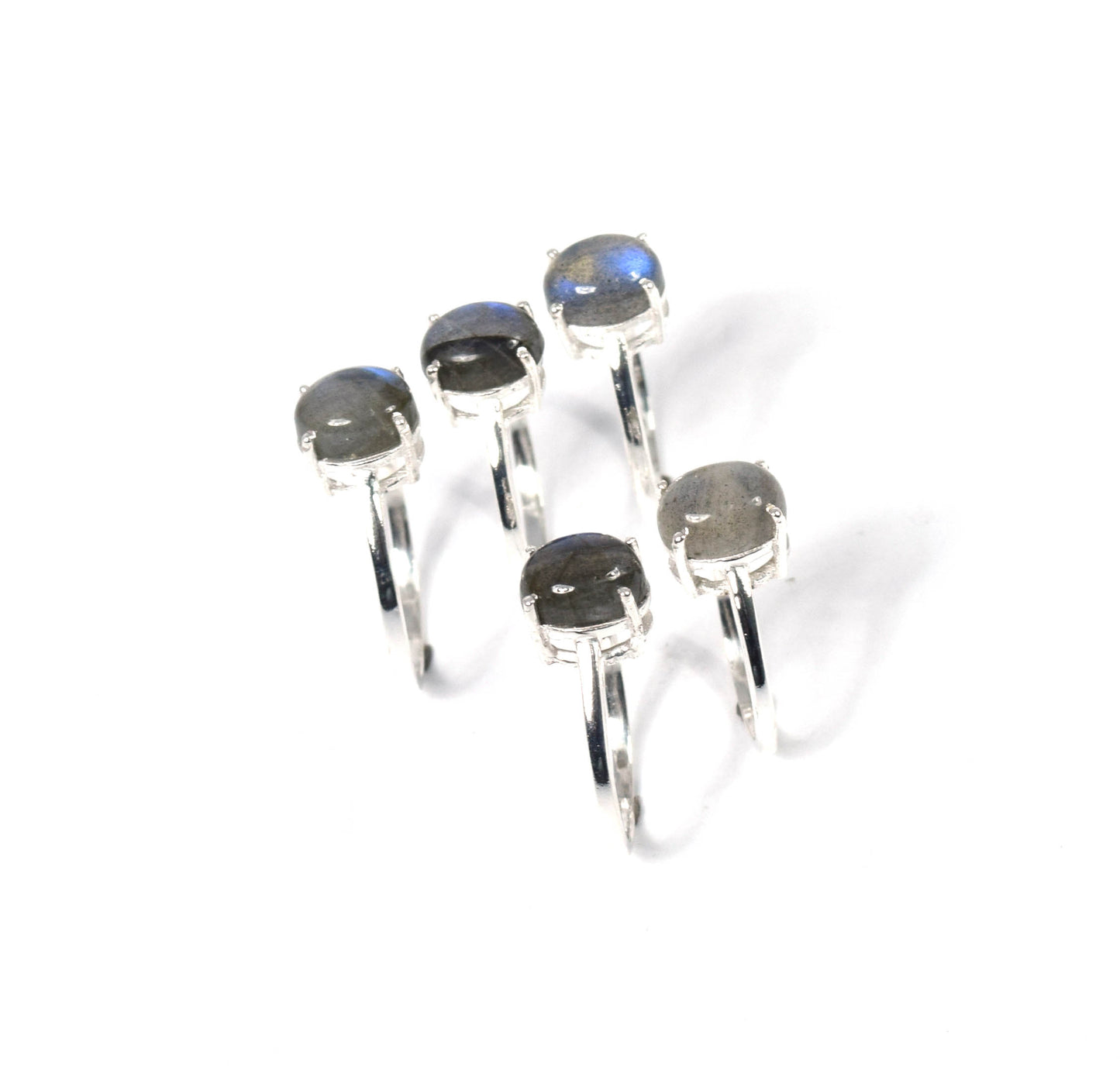 Wholesale 5PC 925 Solid Sterling Silver Labradorite Ring Lot