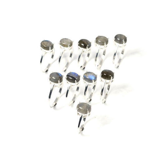 Wholesale 10PC 925 Solid Sterling Silver Labradorite Ring Lot