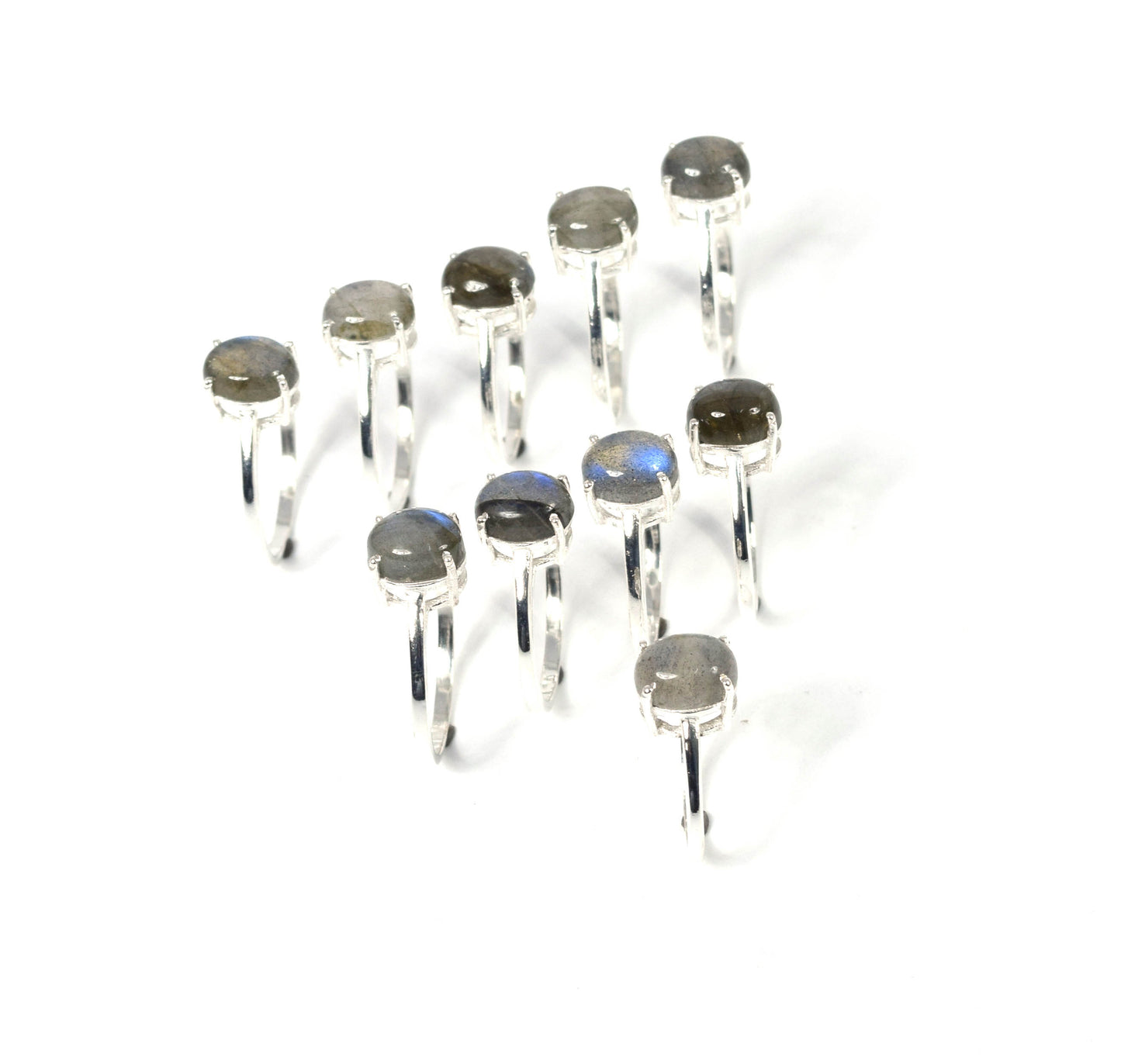 Wholesale 10PC 925 Solid Sterling Silver Labradorite Ring Lot