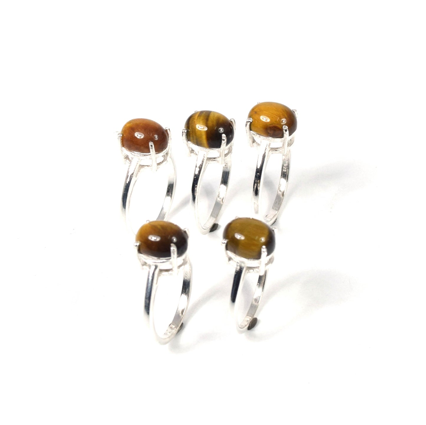 Wholesale 5PC 925 Solid Sterling Silver Tiger Eye Ring Lot