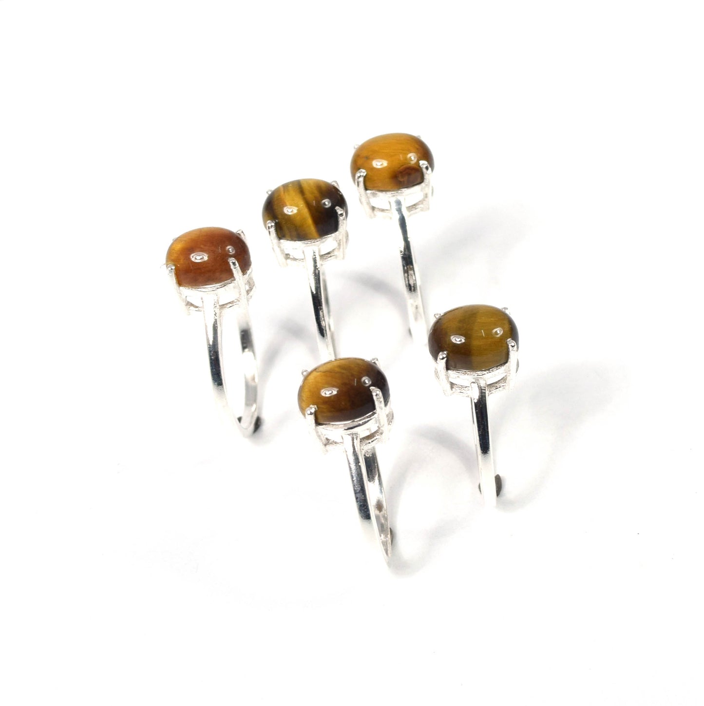 Wholesale 5PC 925 Solid Sterling Silver Tiger Eye Ring Lot