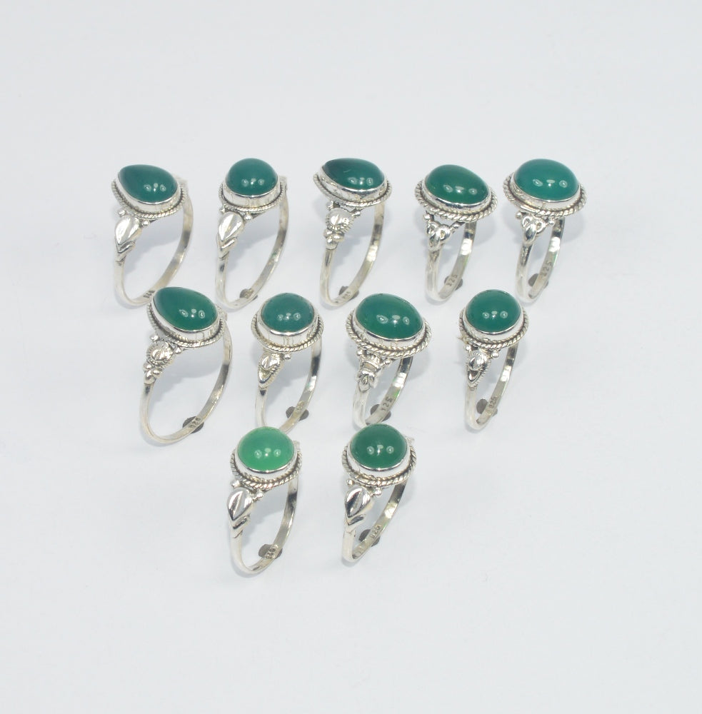 WHOLESALE 11PC 925 SOLID STERLING SILVER GREEN ONYX RING LOT GTC312