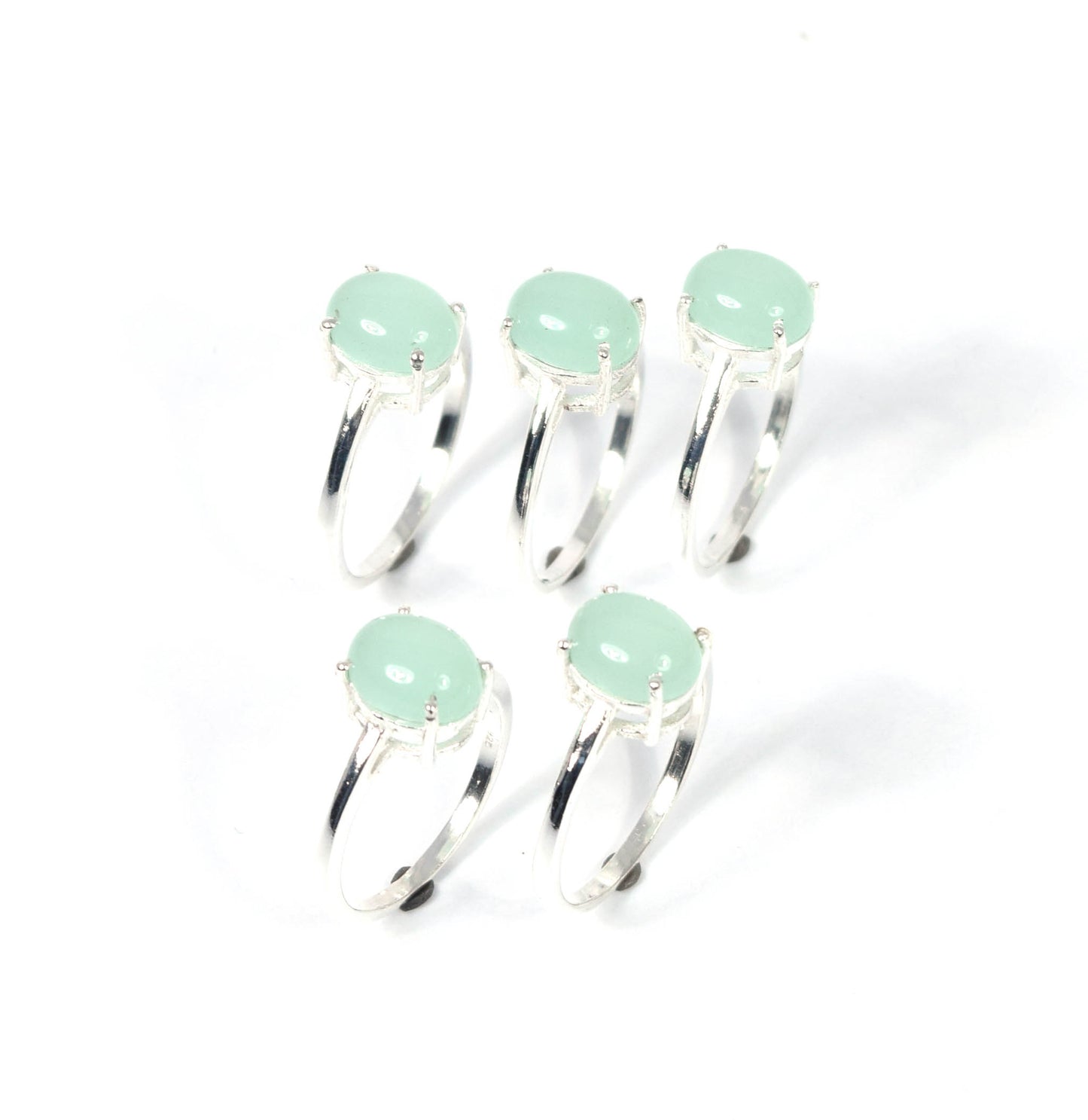 Wholesale 5PC 925 Solid Sterling Silver Aqua Chalcedony Ring Lot