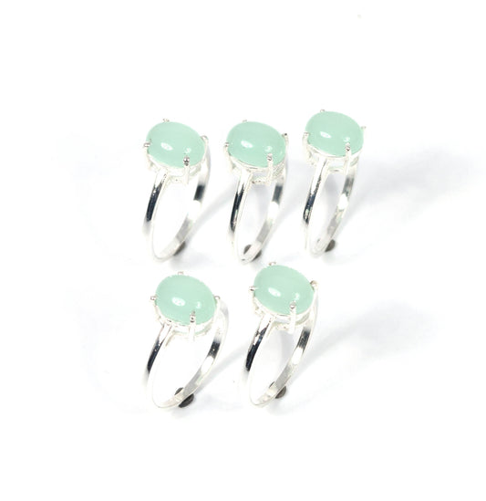 Wholesale 5PC 925 Solid Sterling Silver Aqua Chalcedony Ring Lot