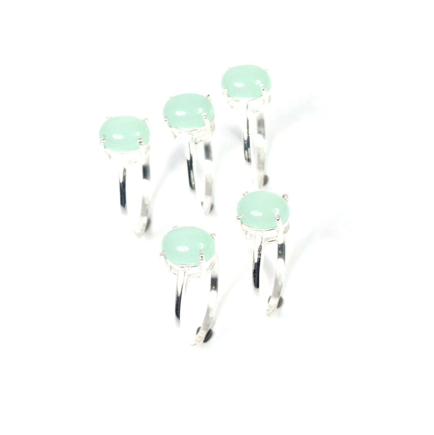 Wholesale 5PC 925 Solid Sterling Silver Aqua Chalcedony Ring Lot