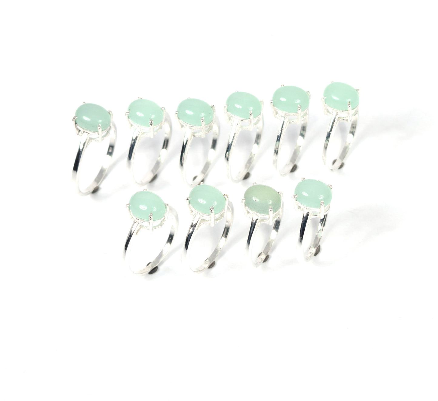 Wholesale 10PC 925 Solid Sterling Silver Aqua Chalcedony Ring Lot