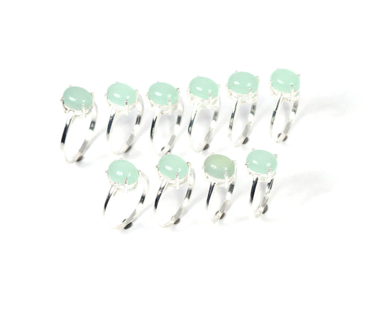 Wholesale 10PC 925 Solid Sterling Silver Aqua Chalcedony Ring Lot