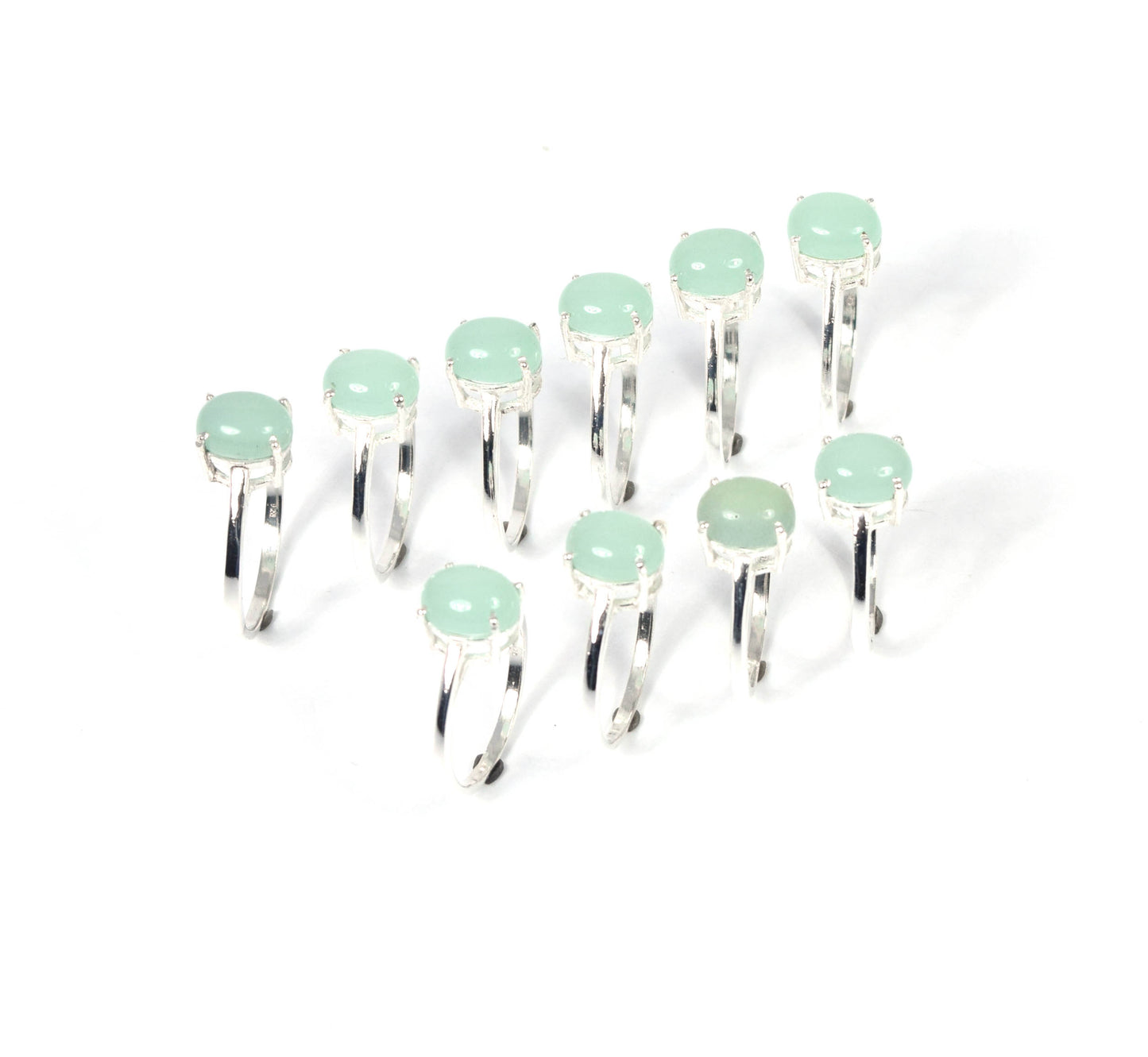 Wholesale 10PC 925 Solid Sterling Silver Aqua Chalcedony Ring Lot