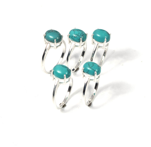 Wholesale 5PC 925 Solid Sterling Silver Blue Turquoise Ring Lot