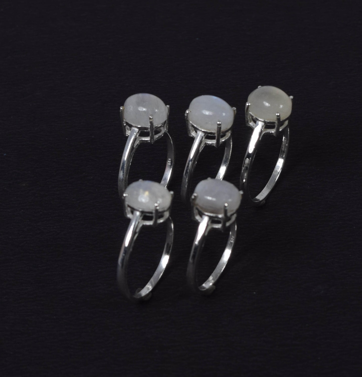 Wholesale 5PC 925 Solid Sterling Silver White Rainbow Moonstone Ring Lot