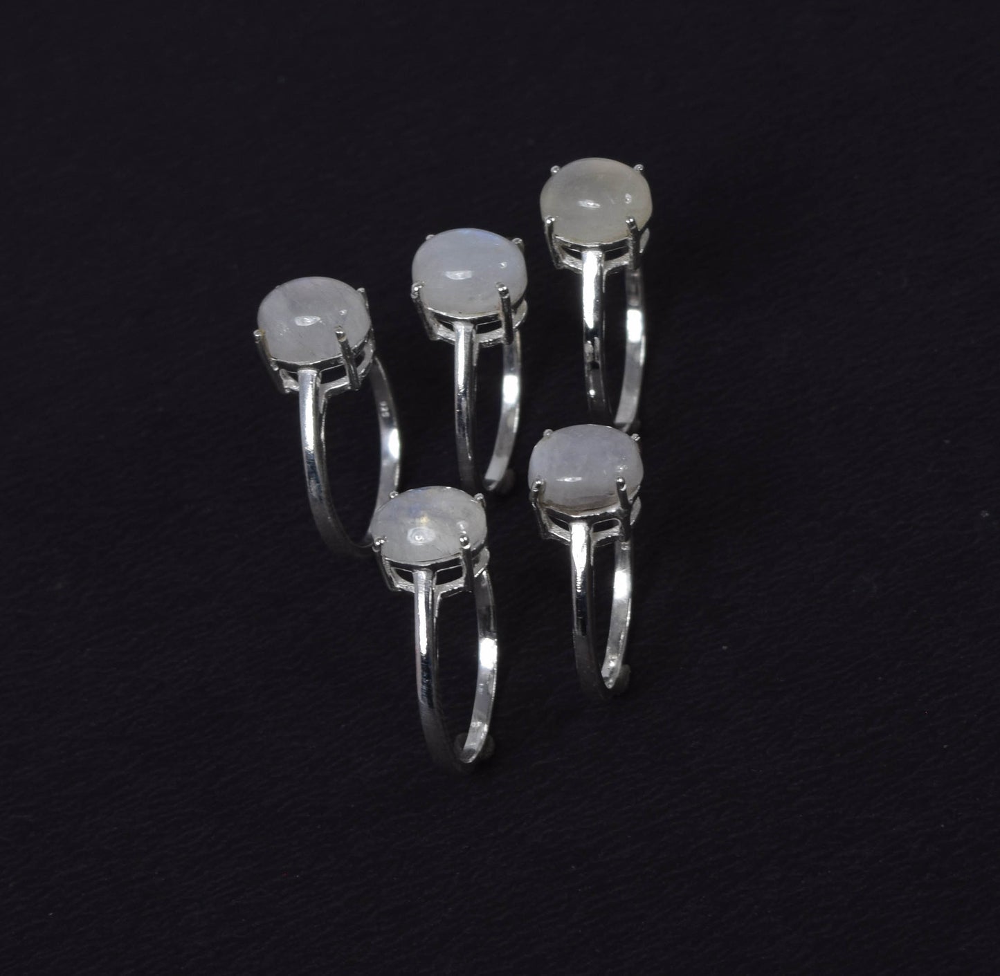 Wholesale 5PC 925 Solid Sterling Silver White Rainbow Moonstone Ring Lot