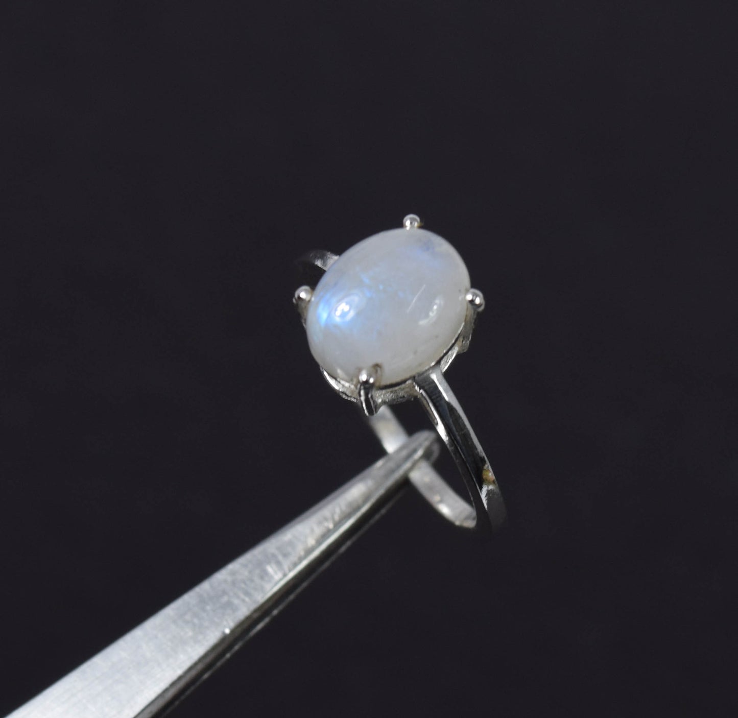 Wholesale 5PC 925 Solid Sterling Silver White Rainbow Moonstone Ring Lot