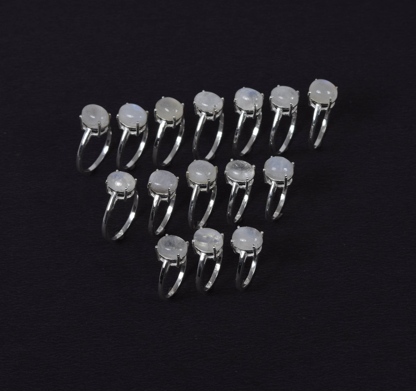 Wholesale 15PC 925 Solid Sterling Silver White Rainbow Moonstone Ring Lot