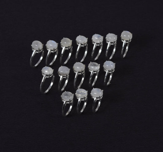 Wholesale 15PC 925 Solid Sterling Silver White Rainbow Moonstone Ring Lot