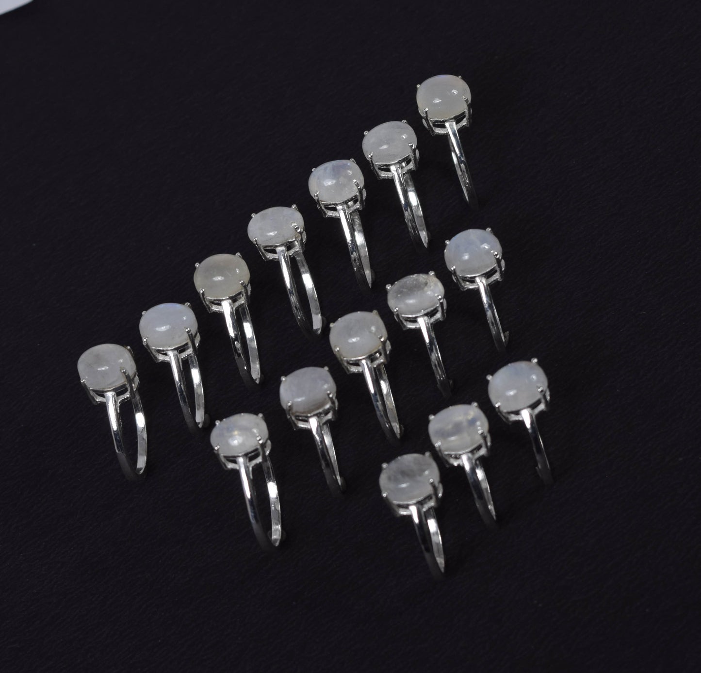 Wholesale 15PC 925 Solid Sterling Silver White Rainbow Moonstone Ring Lot