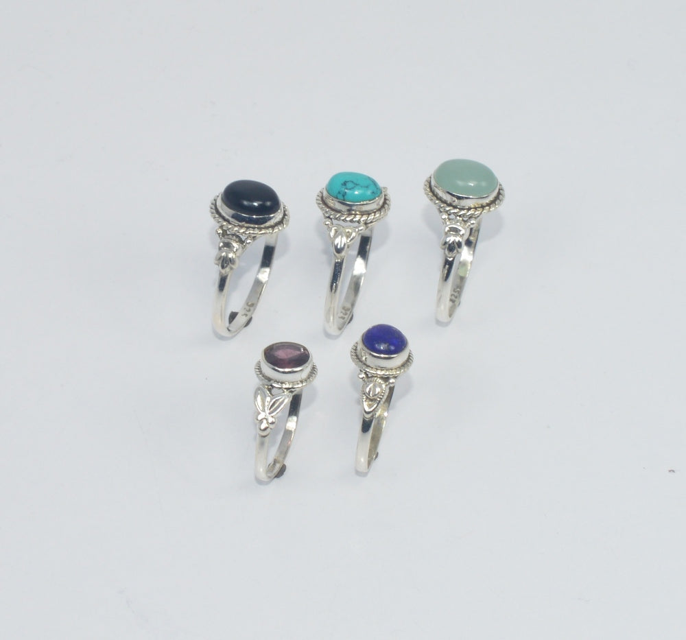 WHOLESALE 5PC925 SOLID STERLING SILVER LAPIS LAZULI ANDMIX STONE RING LOT