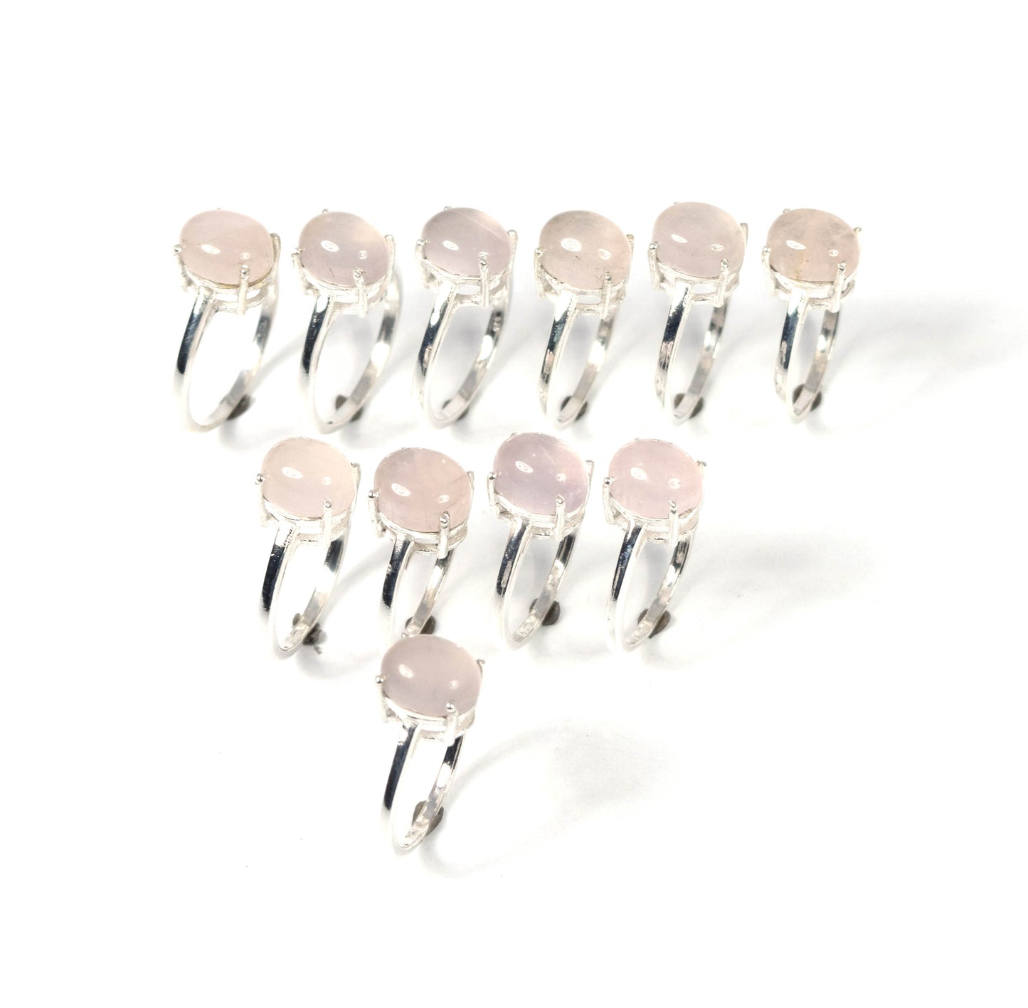 Wholesale 11PC 925 Solid Sterling Silver Pink Rose Quartz Ring Lot