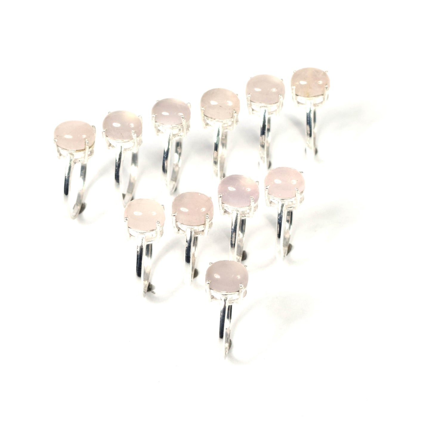 Wholesale 11PC 925 Solid Sterling Silver Pink Rose Quartz Ring Lot