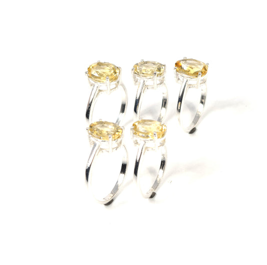 Wholesale 5PC 925 Solid Sterling Silver Faceted Yellow Citrine Ring Lot