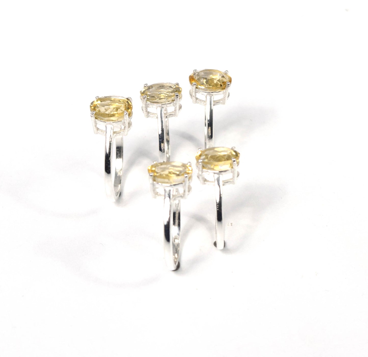 Wholesale 5PC 925 Solid Sterling Silver Faceted Yellow Citrine Ring Lot