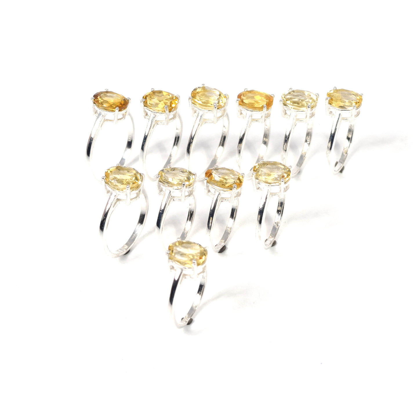 Wholesale 11PC 925 Solid Sterling Silver Faceted Yellow Citrine Ring Lot