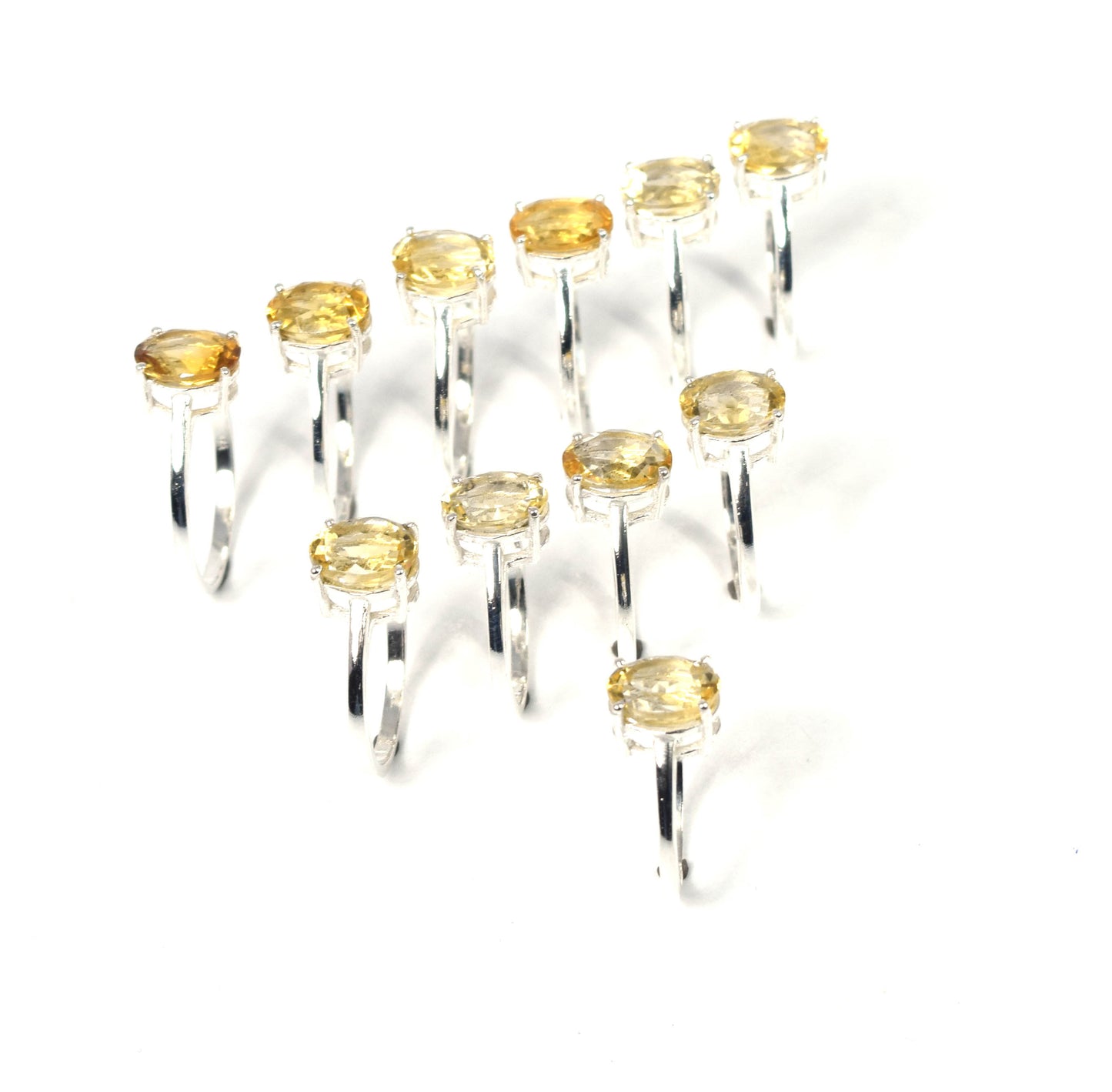 Wholesale 11PC 925 Solid Sterling Silver Faceted Yellow Citrine Ring Lot