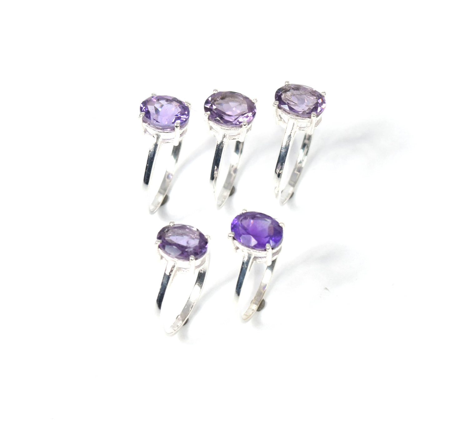 Wholesale 5PC 925 Solid Sterling Silver Faceted Purple Amethyst Ring Lot