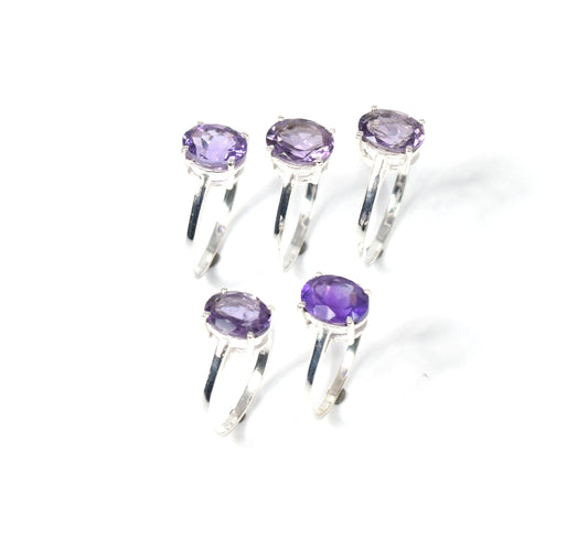 Wholesale 5PC 925 Solid Sterling Silver Faceted Purple Amethyst Ring Lot